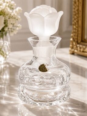 VTG ~ Italian Lead Crystal Perfume Bottle with Rose Stopper